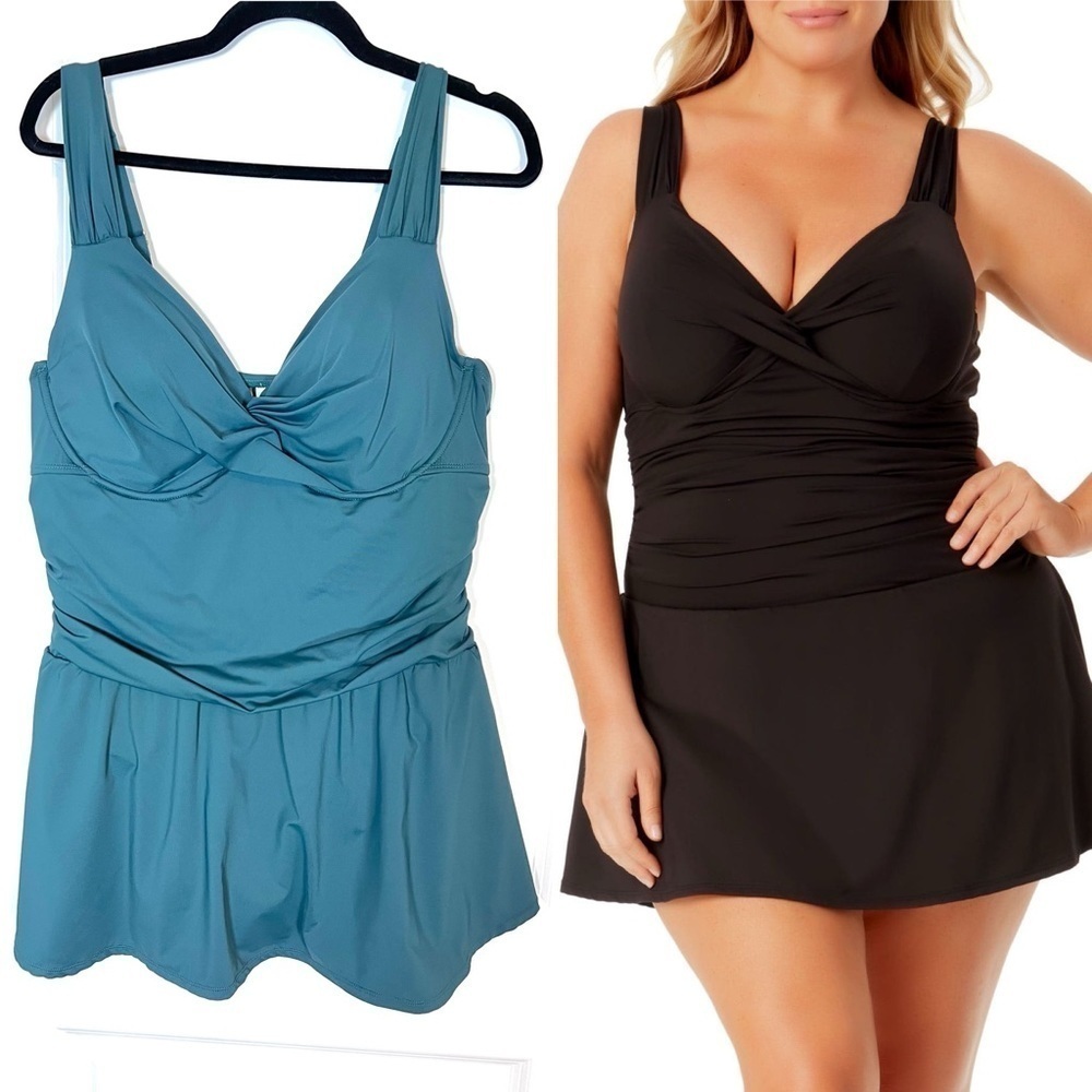 Anne Cole Twist Front Shirred Underwire Swim Dress